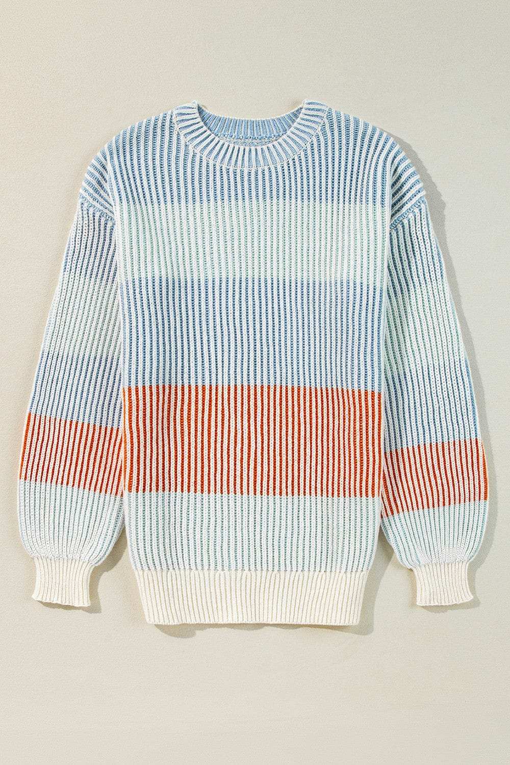 Striped Color Block Round Neck Long Sleeve Sweater - Trendsi - Flyclothing LLC