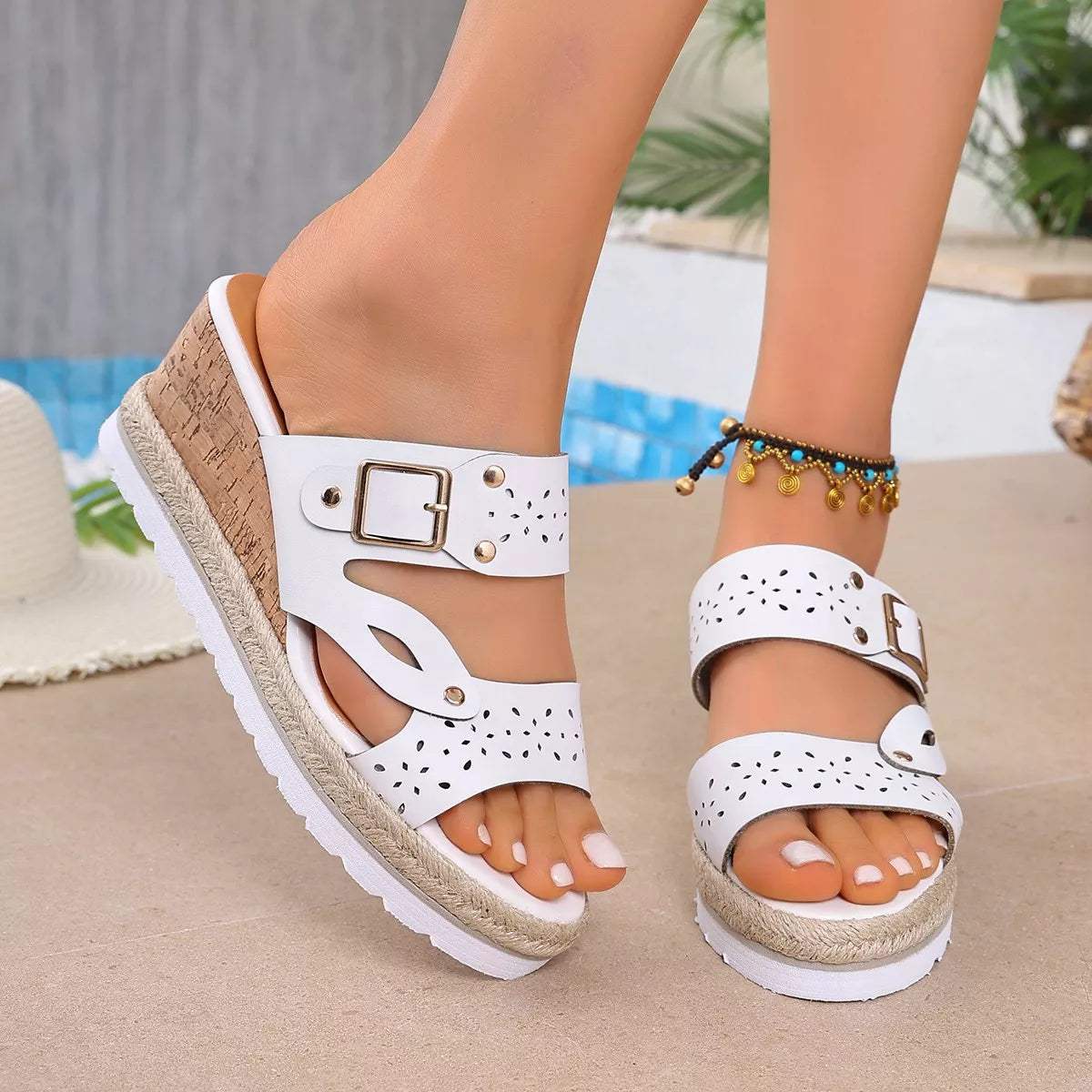 Open Toe Wedge Sandals - Trendsi - Flyclothing LLC