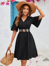Surplice Flutter Sleeve Mini Dress - Trendsi - Flyclothing LLC