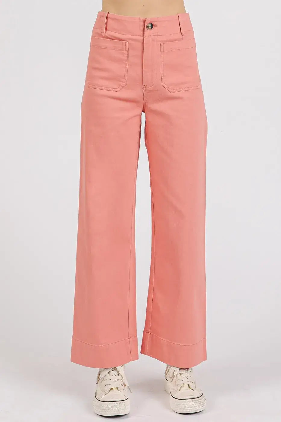 Mittoshop Twill Patch Pocket High Rise Wide Leg Pants - Trendsi - Flyclothing LLC