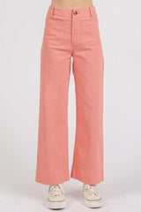 Mittoshop Twill Patch Pocket High Rise Wide Leg Pants - Trendsi - Flyclothing LLC