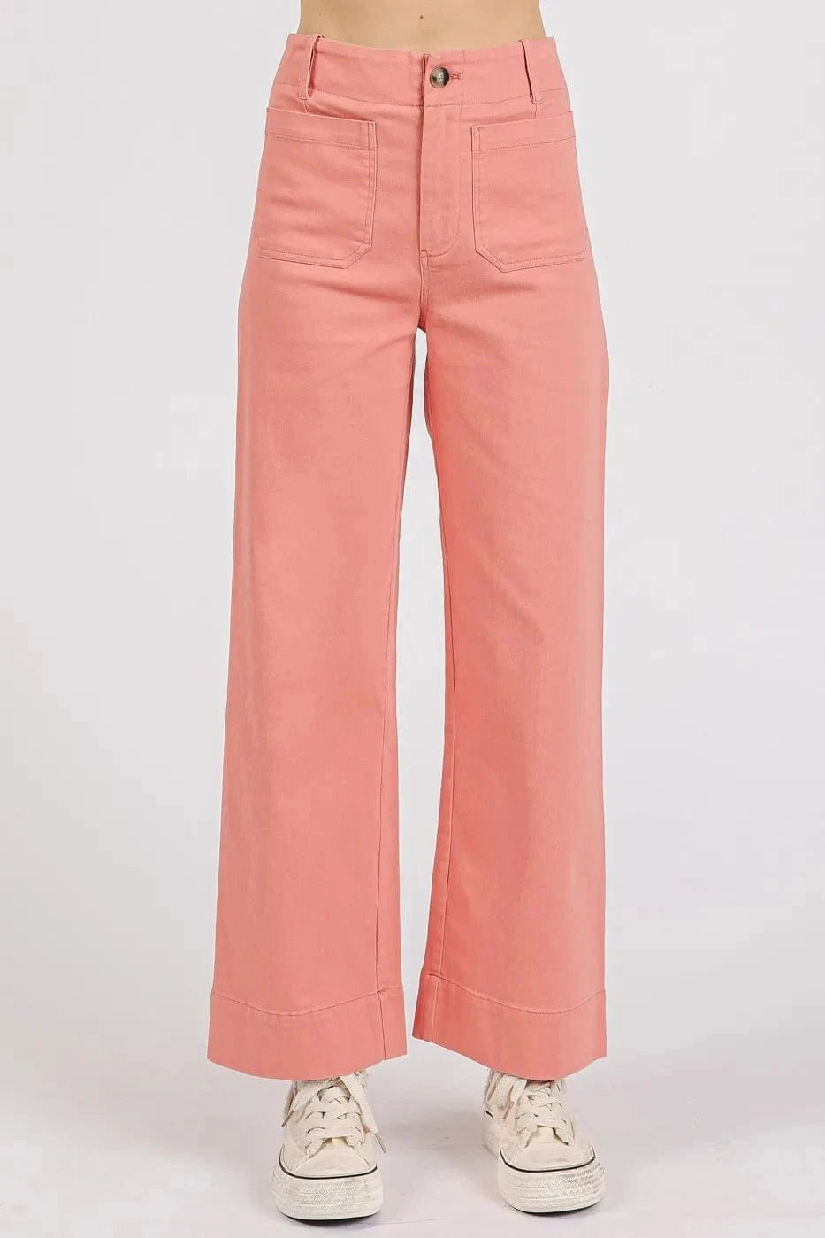 Mittoshop Twill Patch Pocket High Rise Wide Leg Pants - Trendsi