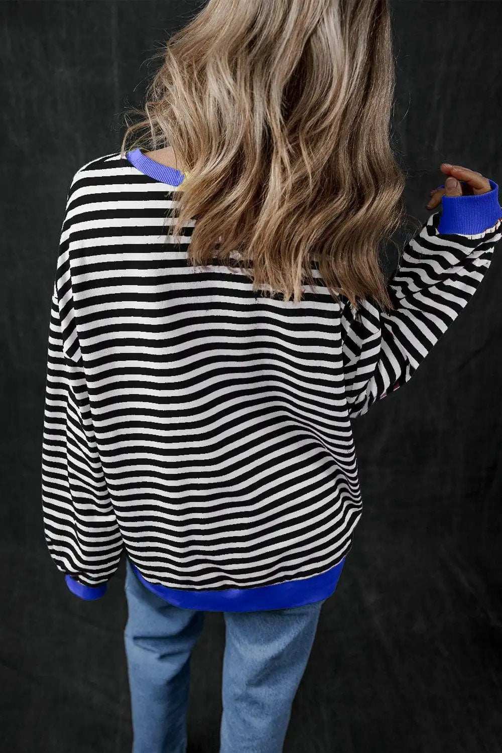 Pumpkin Striped Round Neck Long Sleeve Sweatshirt - Trendsi - Flyclothing LLC
