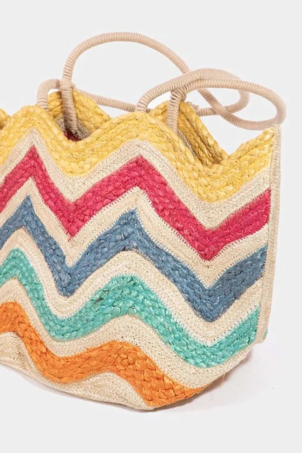 Fame Wavy Rainbow Straw Tote Bag - Trendsi - Flyclothing LLC