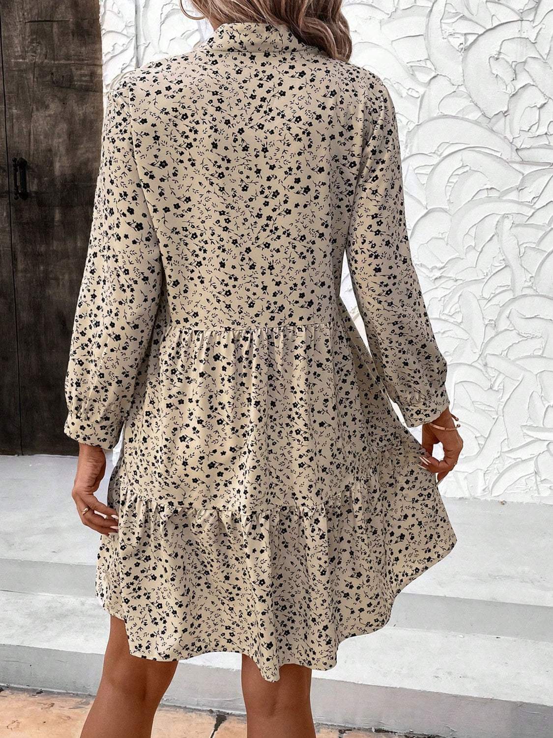Tied Printed Long Sleeve Mini Dress - Trendsi - Flyclothing LLC
