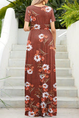 Printed Round Neck Short Sleeve Maxi Dress - Trendsi