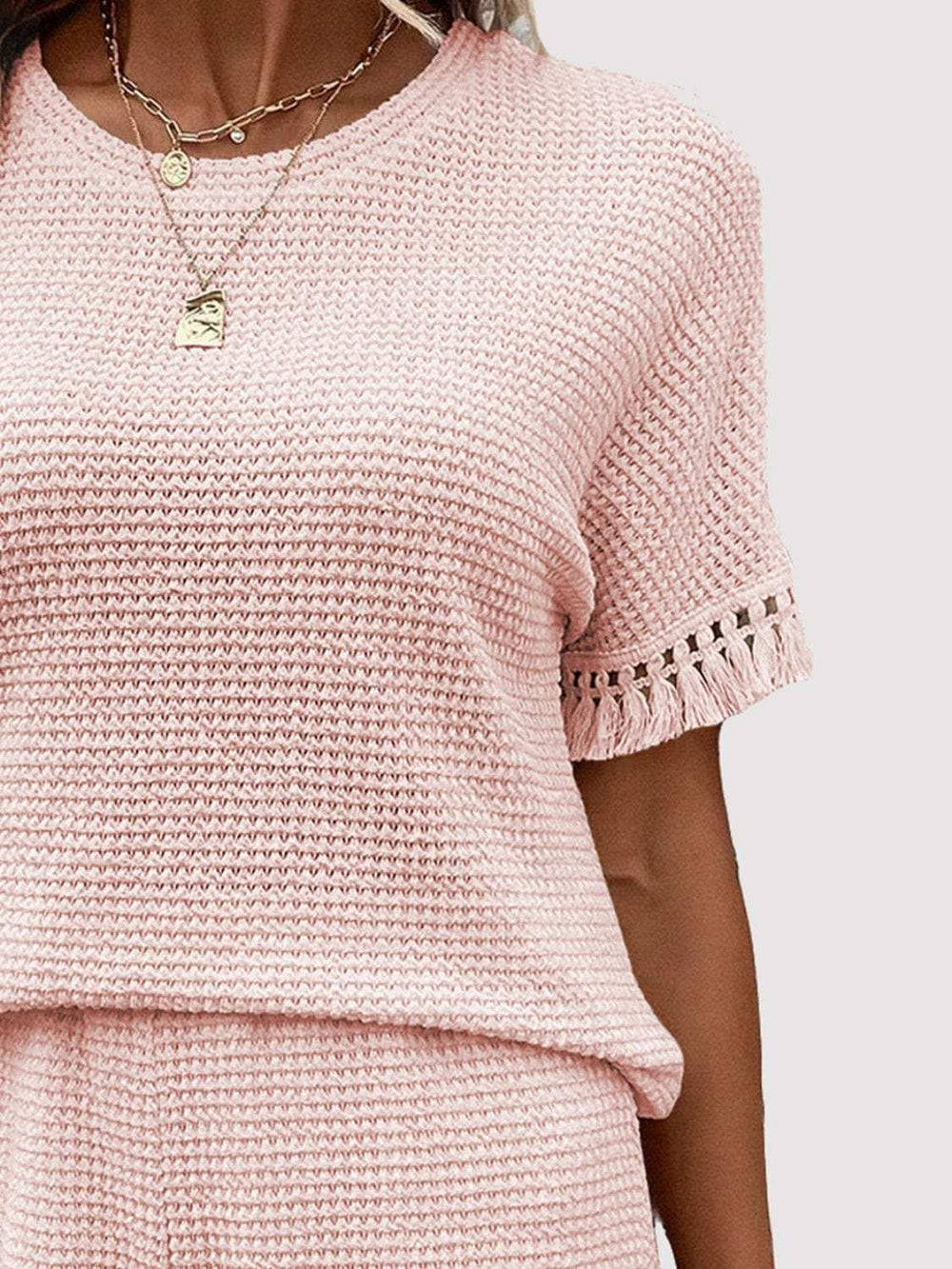 Tassel Round Neck Top and Shorts Set - Trendsi - Flyclothing LLC