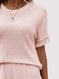 Tassel Round Neck Top and Shorts Set - Trendsi - Flyclothing LLC