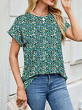 Printed Round Neck Short Sleeve Top - Trendsi - Flyclothing LLC