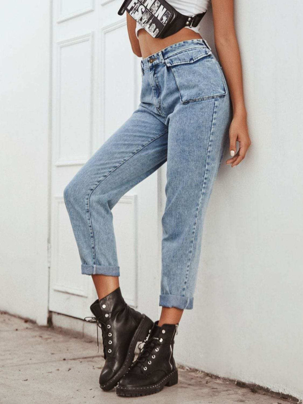 High Waist Straight Leg Jeans - Trendsi - Flyclothing LLC
