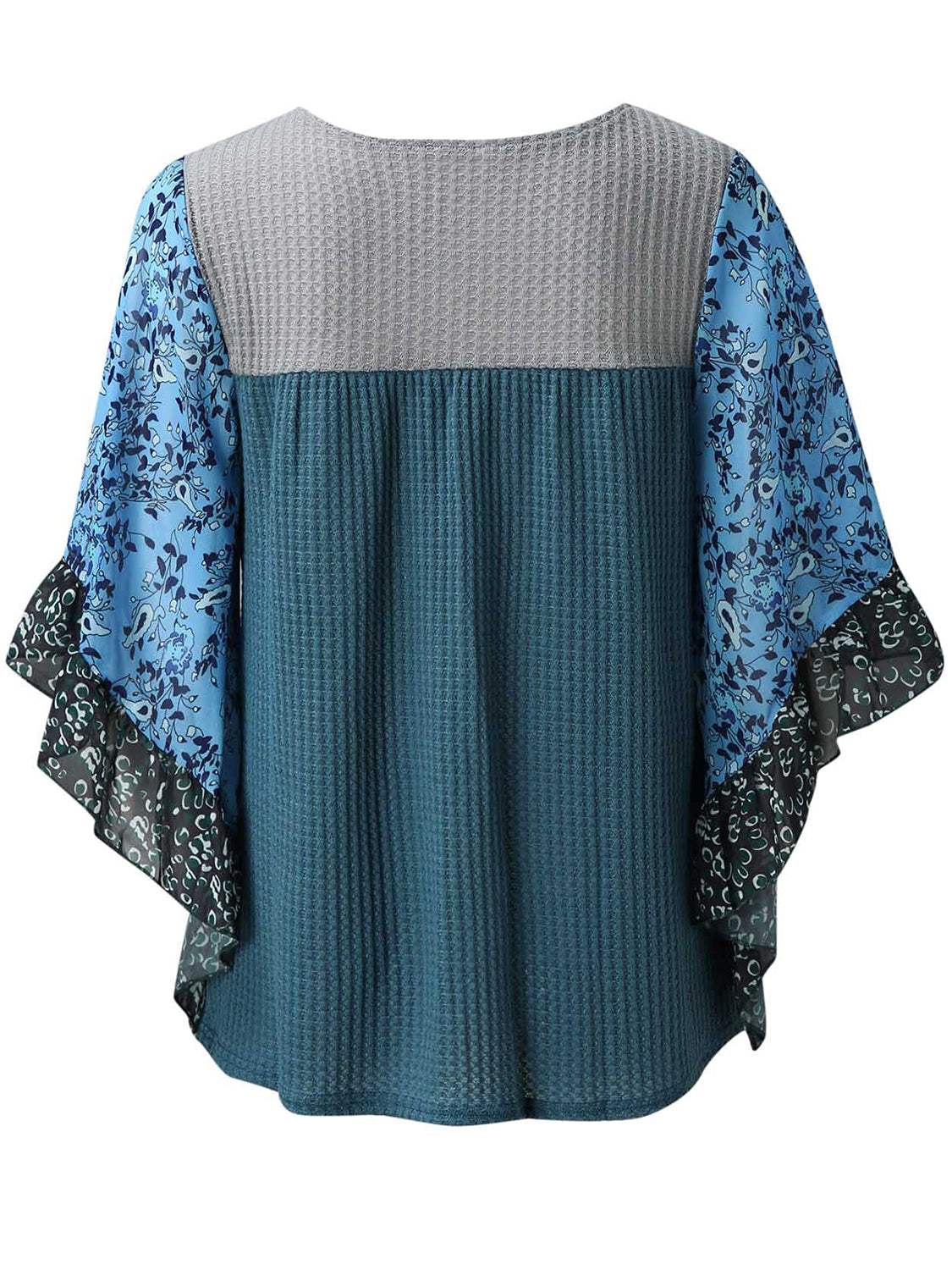 Full Size Printed Round Neck Three-Quarter Sleeve Blouse - Trendsi - Flyclothing LLC