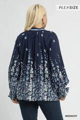 Umgee Full Size Floral Vine Print Blouse with Balloon Sleeves Plus Size - Trendsi - Flyclothing LLC