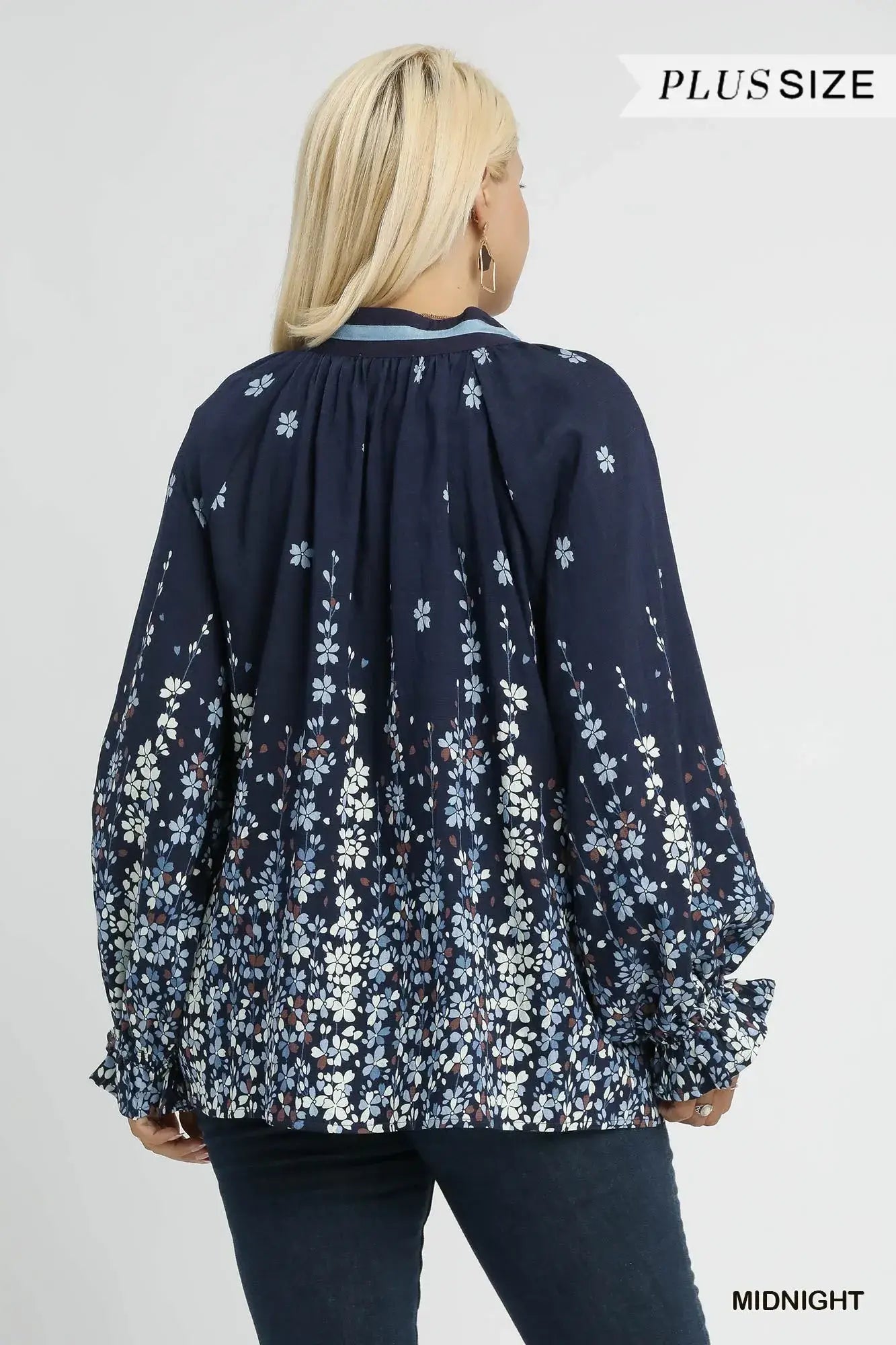 Umgee Full Size Floral Vine Print Blouse with Balloon Sleeves Plus Size - Trendsi - Flyclothing LLC