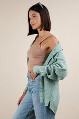 VERY J Mineral Washed Gauze Button Down Shirt - Trendsi - Flyclothing LLC