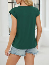Pleated Front Scoop Neck T-Shirt - Trendsi - Flyclothing LLC