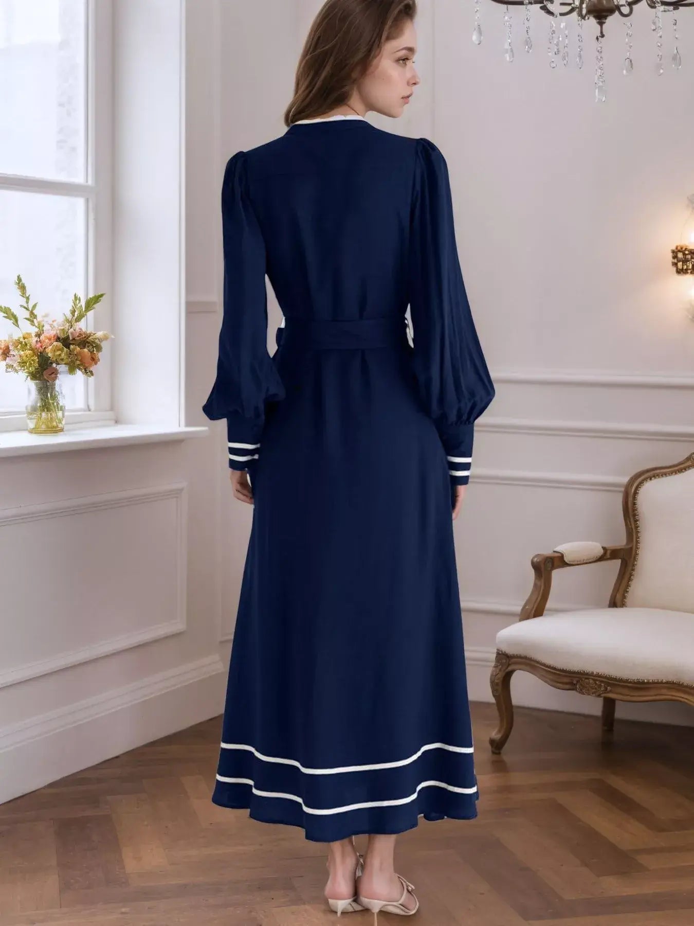 Notched Lantern Sleeve Dress - Trendsi - Flyclothing LLC