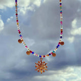 14K Gold-Plated Bead Sun Pendant Necklace - Trendsi - Flyclothing LLC