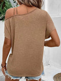 Contrast Asymmetrical Neck Short Sleeve T-Shirt - Trendsi