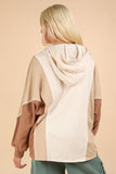 VERY J Exposed Seam Color Block Half Button Hoodie - Trendsi