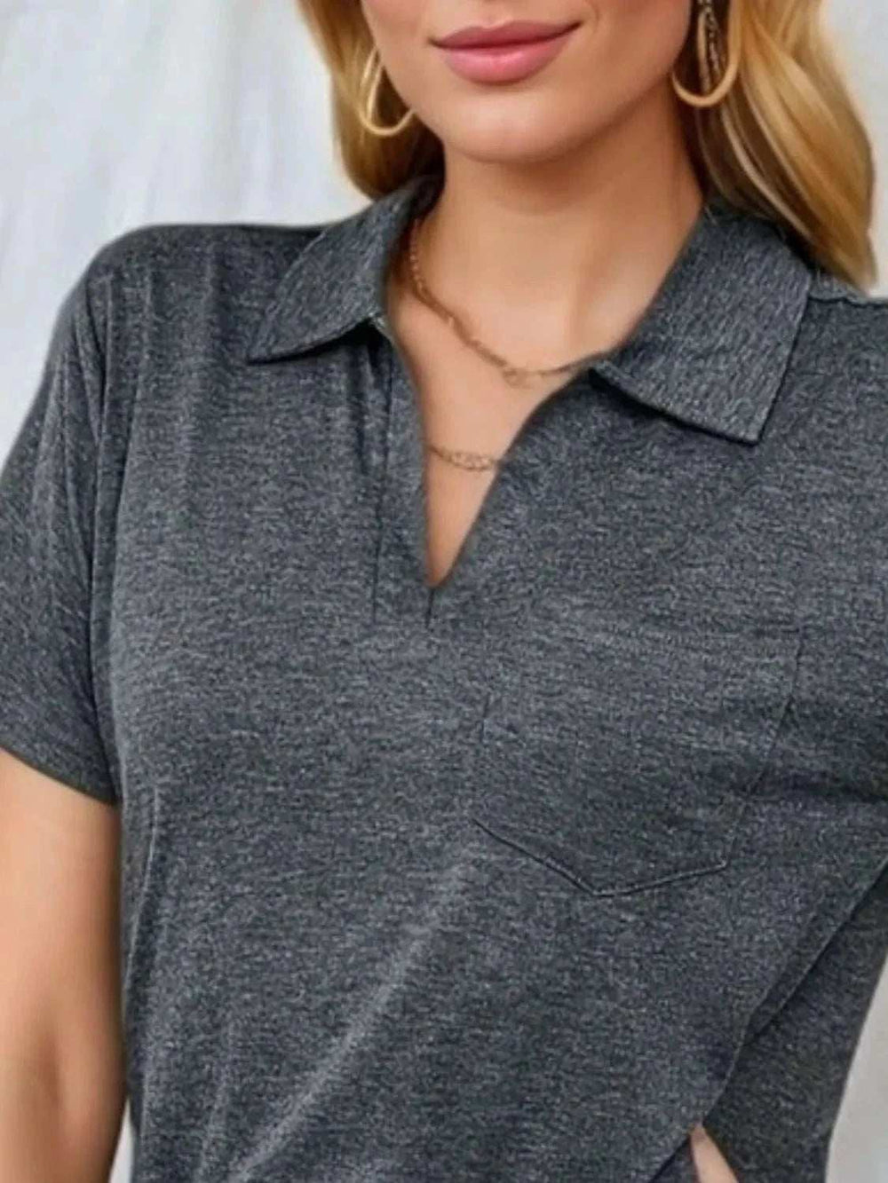 Johnny Collar Short Sleeve Top - Trendsi - Flyclothing LLC