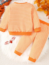 Children's Halloween Pumpkin Striped Long Sleeve Pajama Set - Trendsi - Flyclothing LLC