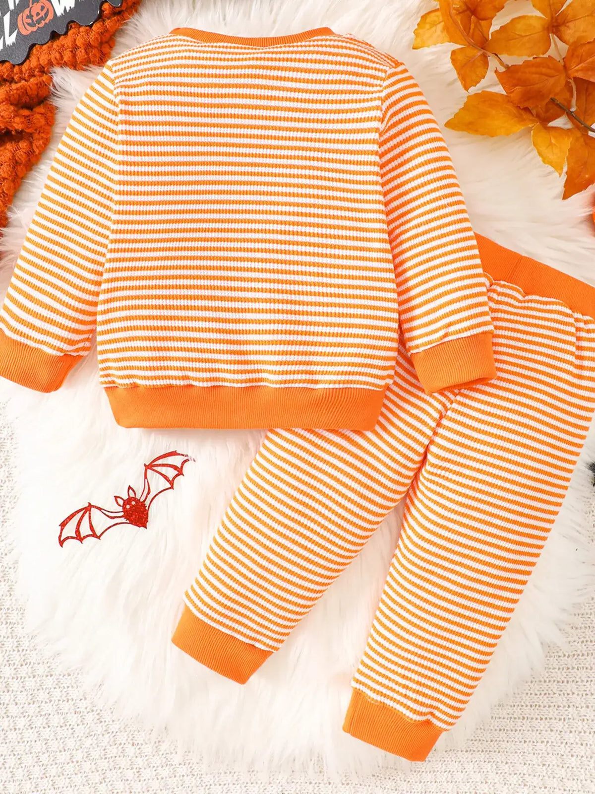 Children's Halloween Pumpkin Striped Long Sleeve Pajama Set - Trendsi - Flyclothing LLC
