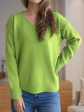 V-Neck Dropped Shoulder Long Sleeve Sweater - Trendsi - Flyclothing LLC