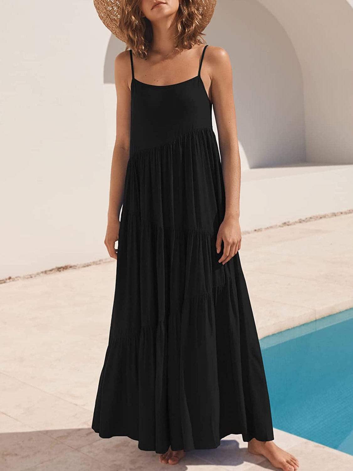 Full Size Ruched Tiered Spaghetti Strap Dress - Trendsi - Flyclothing LLC