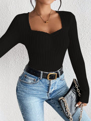 Honey Ribbed Long Sleeve T-Shirt - Trendsi