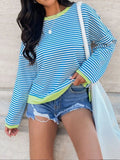 Perfee Striped Round Neck Long Sleeve Sweatshirt - Trendsi