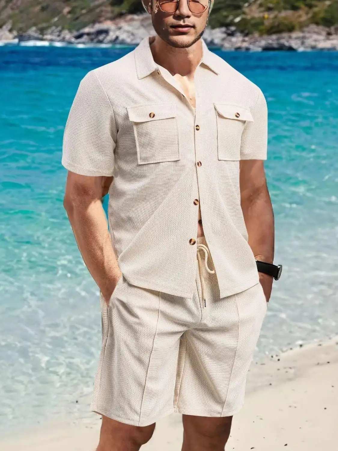 Men's Full Size Button Down Short Sleeve Top and Shorts Set Plus Size - Trendsi - Flyclothing LLC