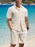 Men's Full Size Button Down Short Sleeve Top and Shorts Set Plus Size - Trendsi