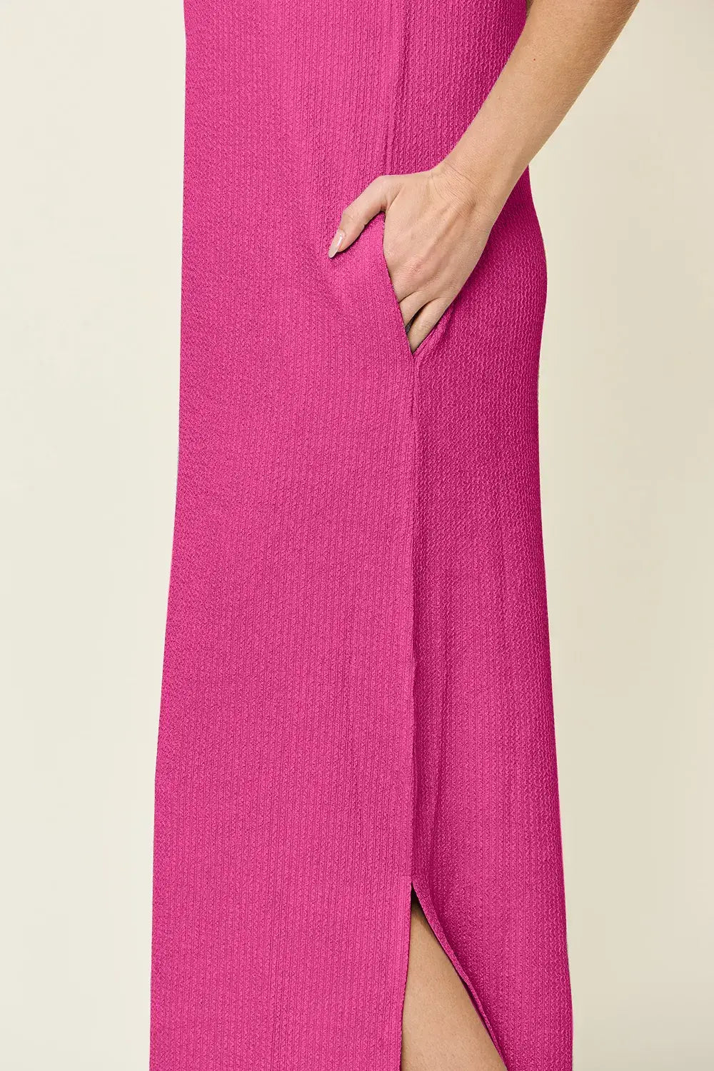 Double Take Full Size Texture Mock Neck Sleeveless Maxi Dress - Trendsi - Flyclothing LLC