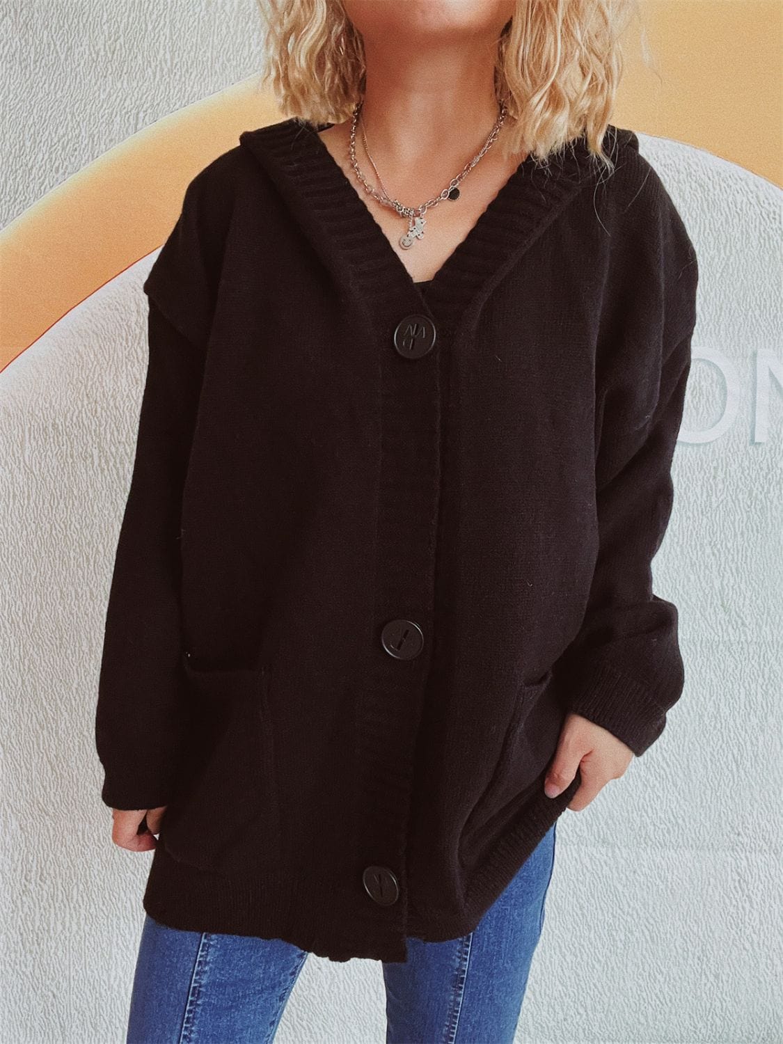 Dropped Shoulder Long Sleeve Hooded Cardigan - Trendsi