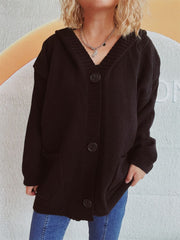 Dropped Shoulder Long Sleeve Hooded Cardigan - Trendsi
