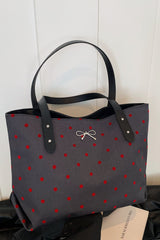 Polyester Bow Polka Dot Tote Bag - Trendsi
