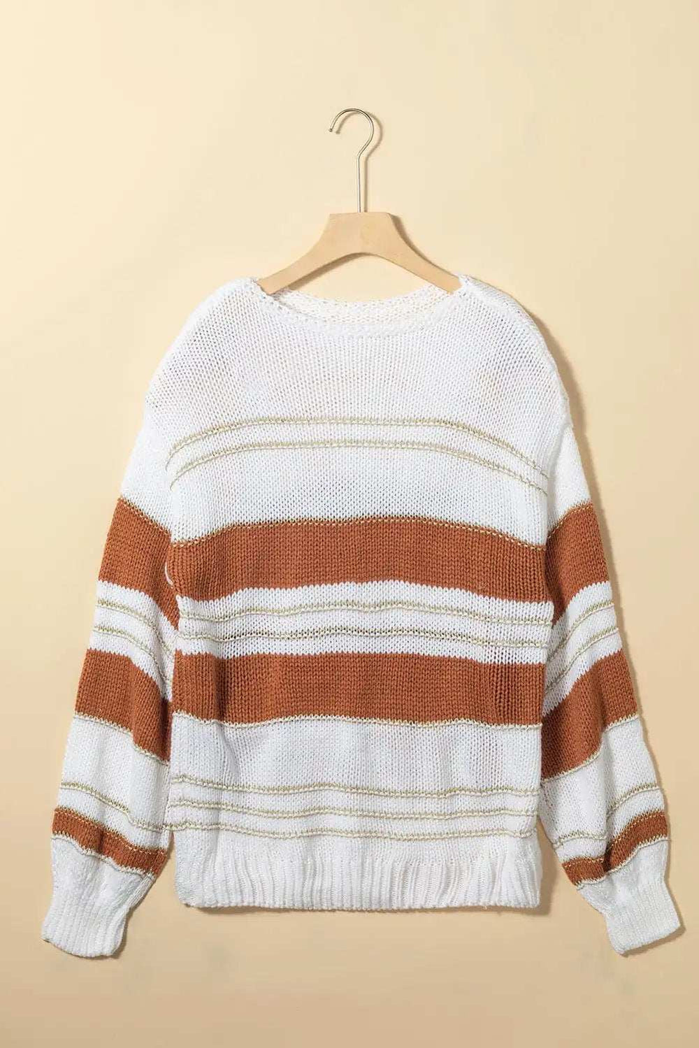 Striped Round Neck Dropped Shoulder Sweater - Trendsi - Flyclothing LLC