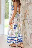 Printed Square Neck Wide Strap Midi Dress - Trendsi
