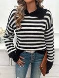 Striped Collared Neck Long Sleeve Sweater - Trendsi - Flyclothing LLC