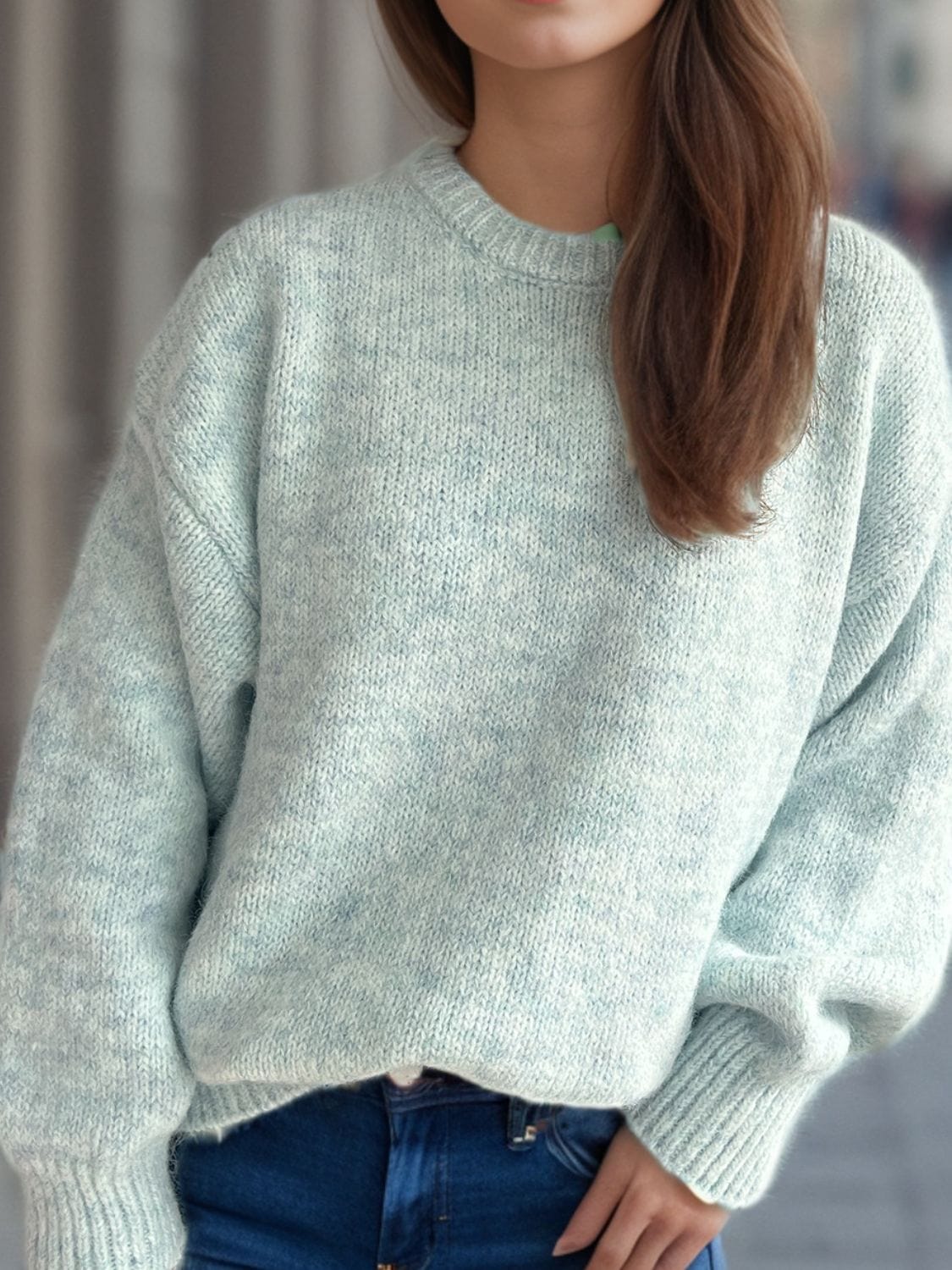 Round Neck Long Sleeve Sweater - Trendsi