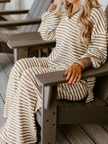 Stripe Collared Top and Drawstring Pant Set - Trendsi - Flyclothing LLC