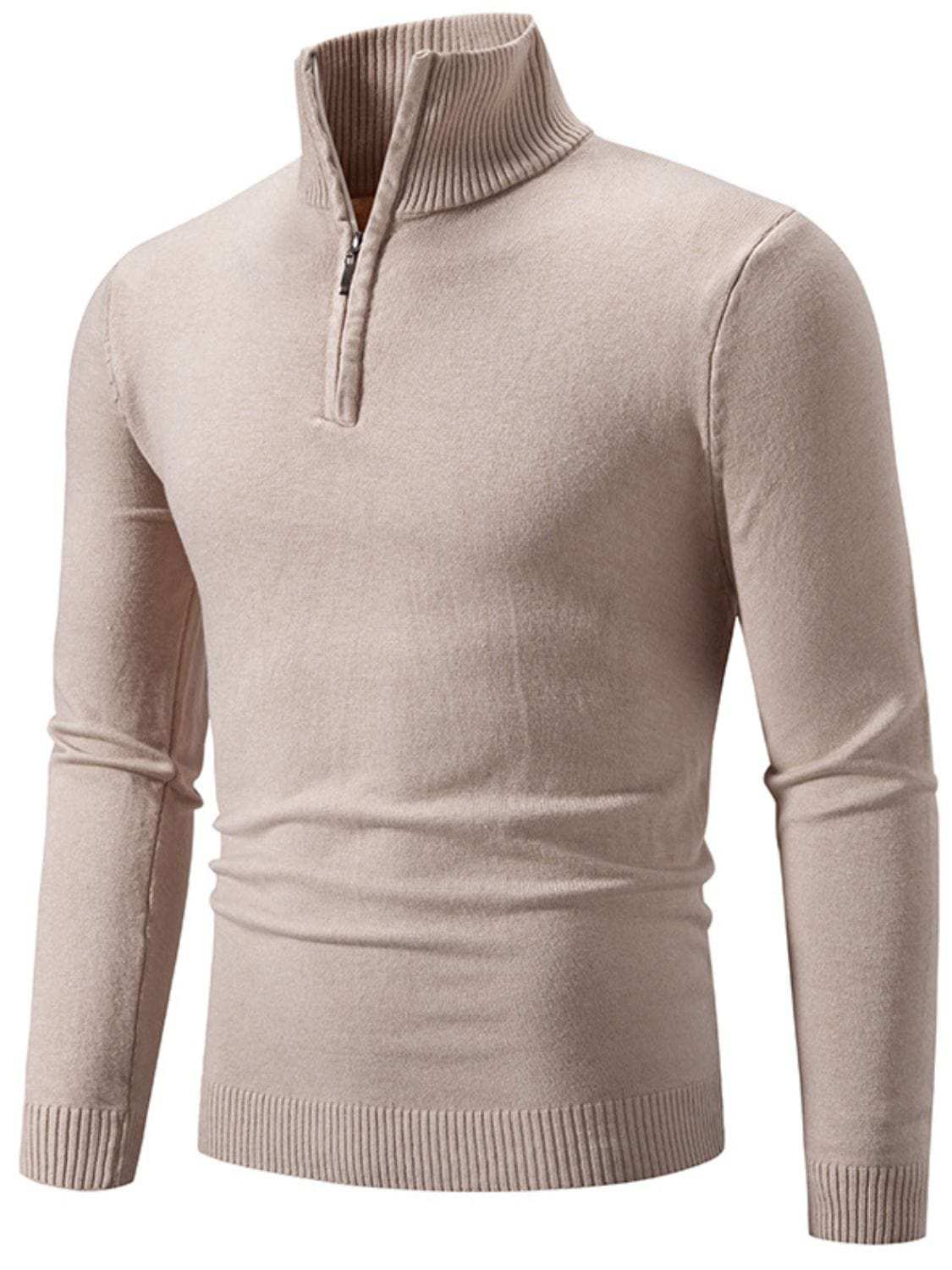 Men's Plus Size Quarter Zip Long Sleeve Knit Top - Trendsi - Flyclothing LLC