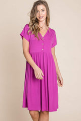 BOMBOM V-Neck Short Sleeve Dress - Trendsi - Flyclothing LLC