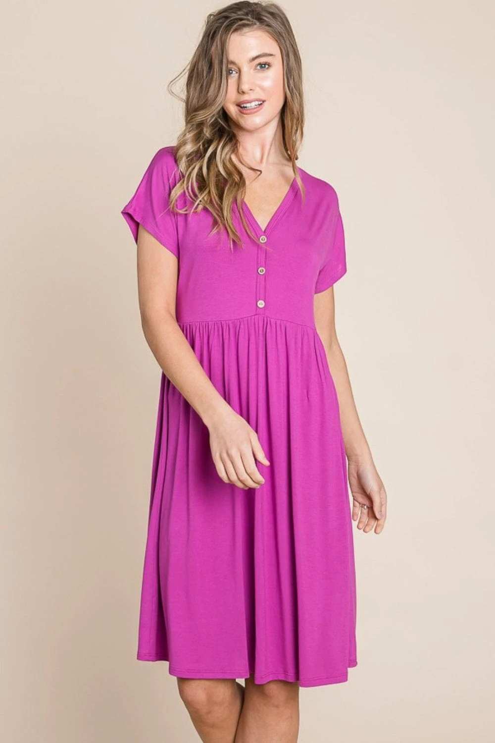 BOMBOM V-Neck Short Sleeve Dress - Trendsi - Flyclothing LLC