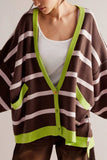 Contrast Stripes Button Down Long Sleeve Cardigan - Trendsi - Flyclothing LLC