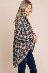 BOMBOM Houndstooth Open Front Cocoon Knit Cardigan - Trendsi - Flyclothing LLC