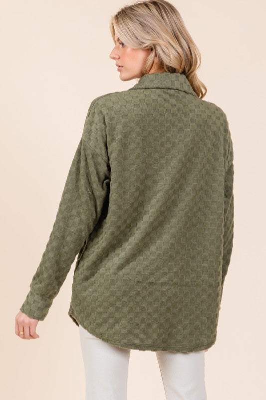 BOMBOM Checkered Button Down Dropped Shoulder Shacket - Trendsi - Flyclothing LLC