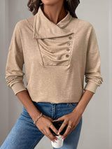 Perfee Asymmetric Mock Neck Long Sleeve Sweatshirt - Trendsi - Flyclothing LLC