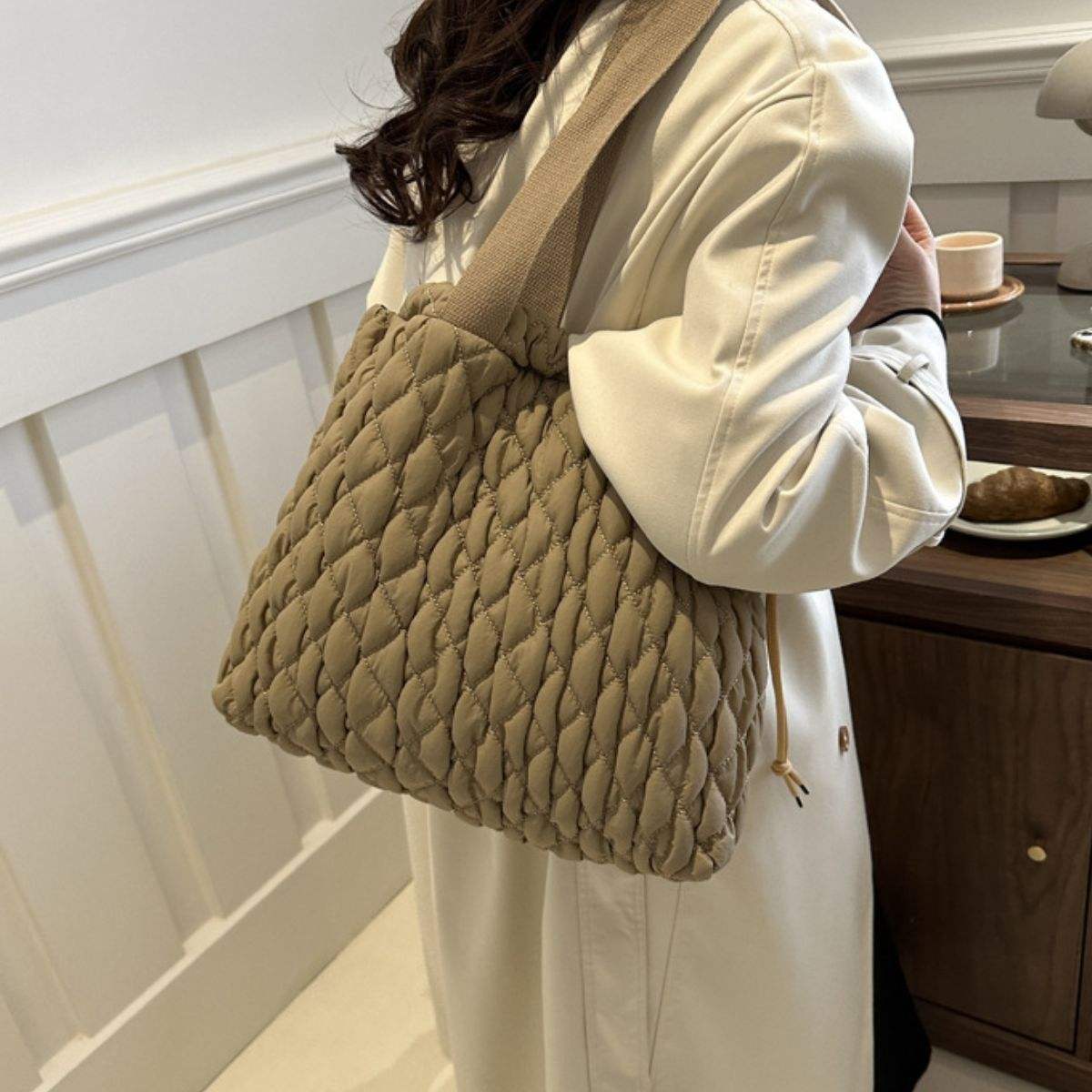 Drawstring Bubble Texture Tote Bag - Trendsi - Flyclothing LLC