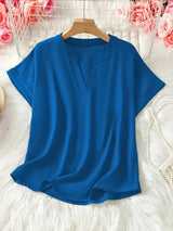 Casual Notched Short Sleeve Blouse - Trendsi - Flyclothing LLC
